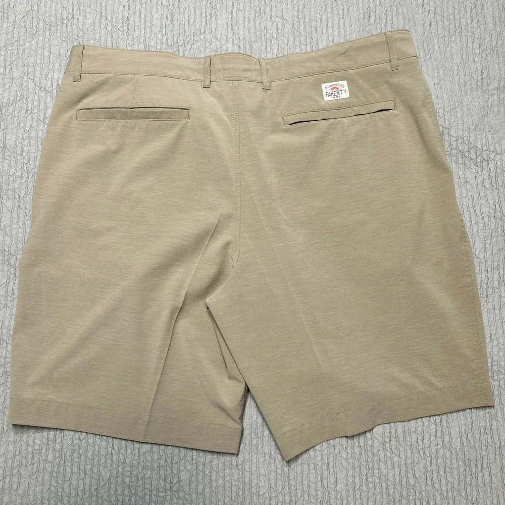 Faherty All Day Shorts Mens 38 Khaki Tan Hybrid Board Shorts Stretch Quick Dry